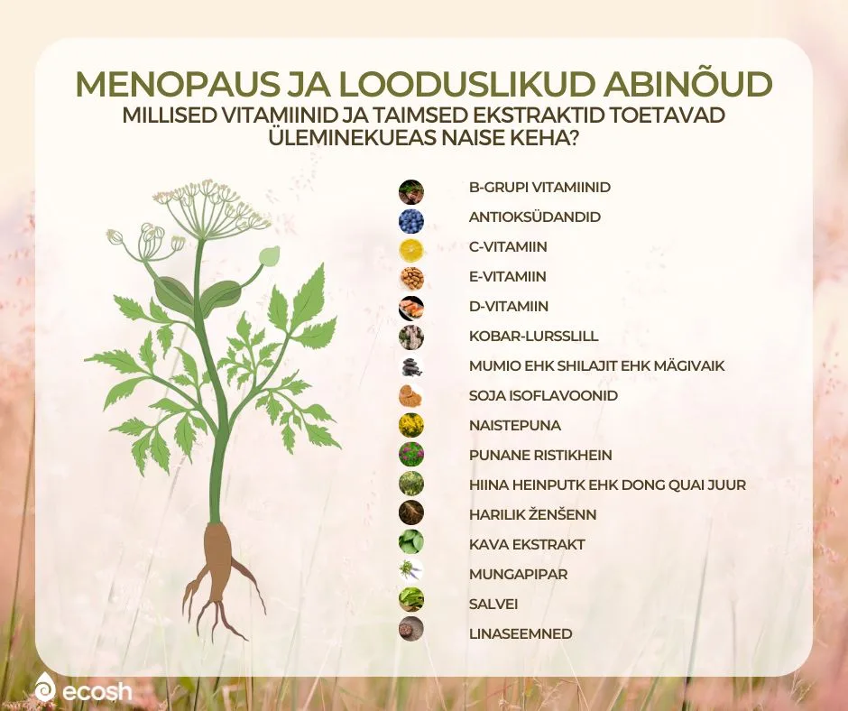 ECOSH_MENOPAUS_ja_taimsed_ekstraktid_Looduslikud_ravimid_menopausi_jaoks_Millised_looduslikud_vahendid_toetavad_üleminekueas_naise_keha