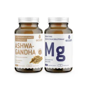 VAIMSE TERVISE ÕHTUKOMBO: Ashwagandha (90 kapslit) + Bioaktiivne Magneesiumglütsinaat (90 kapslit)