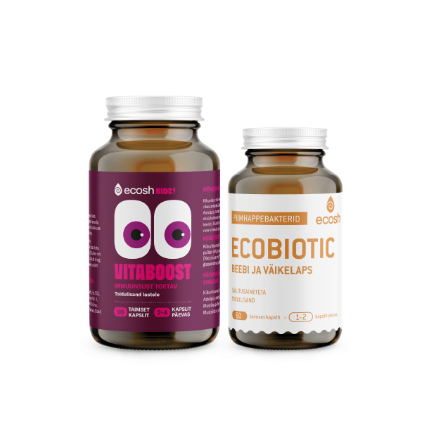 LASTE KOMBO – Vitaboost (90 kapslit) ja Ecobiotic beebi ja väikelaps piimhappebakterid (60 kapslit)