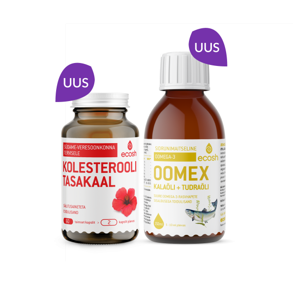 SÜDAME TERVISE KOMBO: Kolesterooli tasakaal (N60) + Oomex kalaõli tudraõliga (150ml)