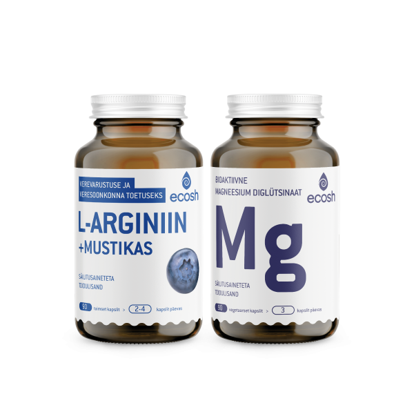 AKTIIVSE SUVE KOMBO: L-arginiin + mustikas (90 kapslit) + Magneesium glütsinaat (90 kapslit)