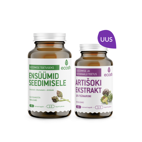 SUVINE KERGEMA SEEDIMISE KOMBO: Ensüümid seedimisele (90 kapslit) + Artišoki ekstrakt (60 kapslit)